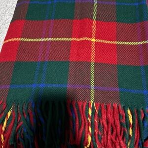 Lands End Plaid Lap Blanket Stadium Red Green 67x53 tartan fringe